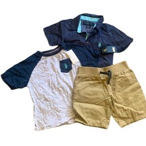 US Polo Assn 3 Piece Blue & Khaki Short Sleeve Short Set